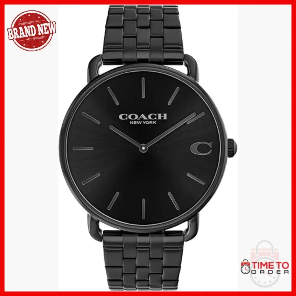 Men's Quartz Watch 43mm Black Steel Bracelet Minimalist Analog